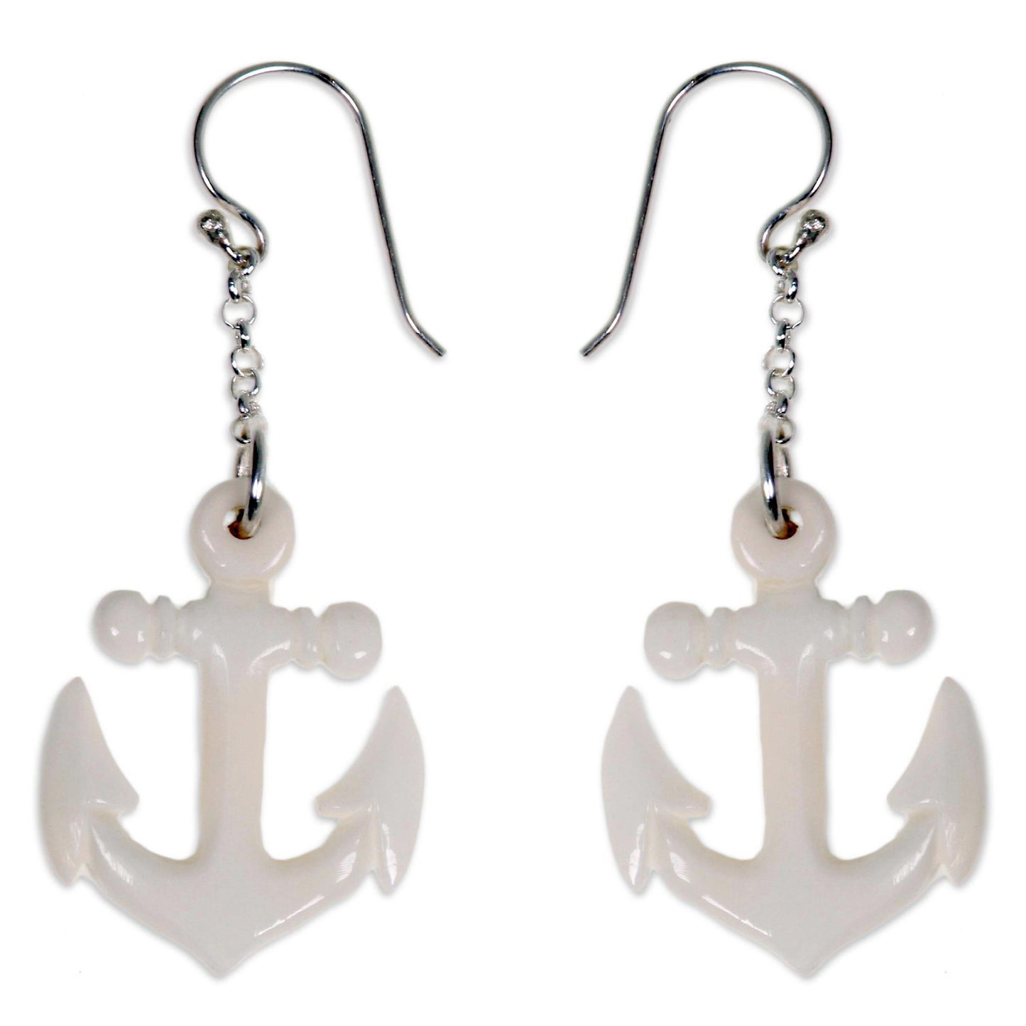 Anchored Hand Carved Bone Anchor Earrings Bali Artisan Jewelry