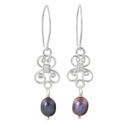 Enchanted Wind in Grey Hand Crafted Grey Pearl and Sterling Silver Dangle Earrings