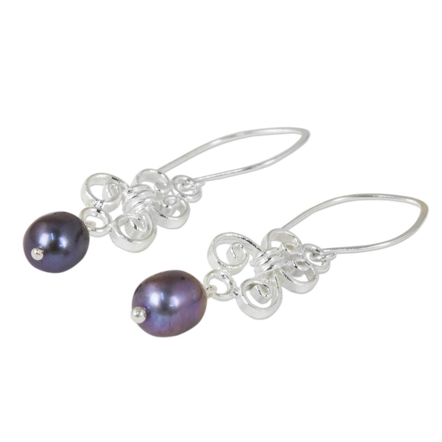 Enchanted Wind in Grey Hand Crafted Grey Pearl and Sterling Silver Dangle Earrings