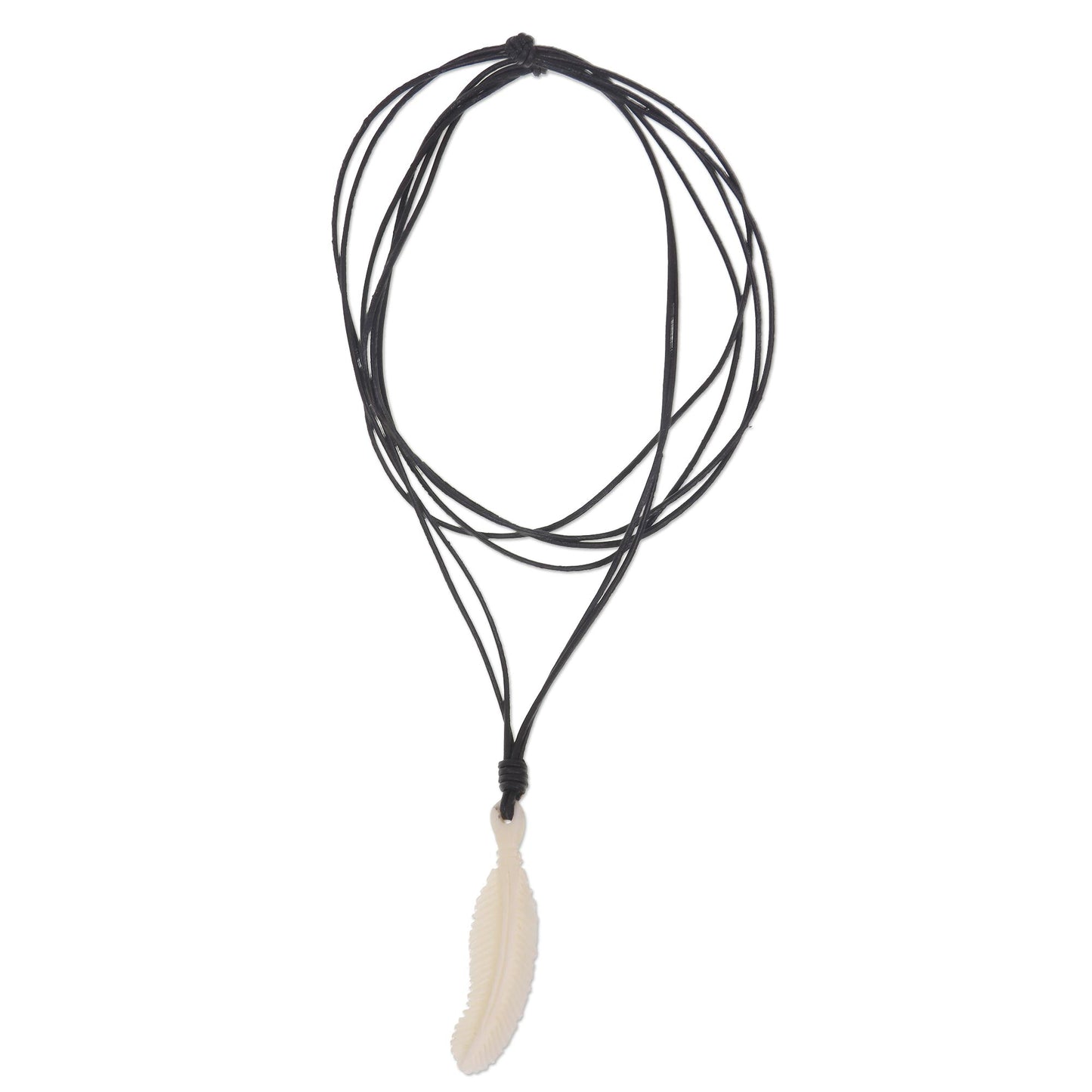 Tropical Palm Artisan Crafted Leather and Bone Palm Leaf Pendant Necklace