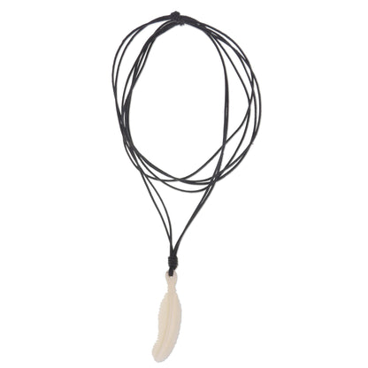 Tropical Palm Artisan Crafted Leather and Bone Palm Leaf Pendant Necklace