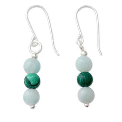 Forest Mysteries Amazonite Earrings with Malachite and Silver Hooks