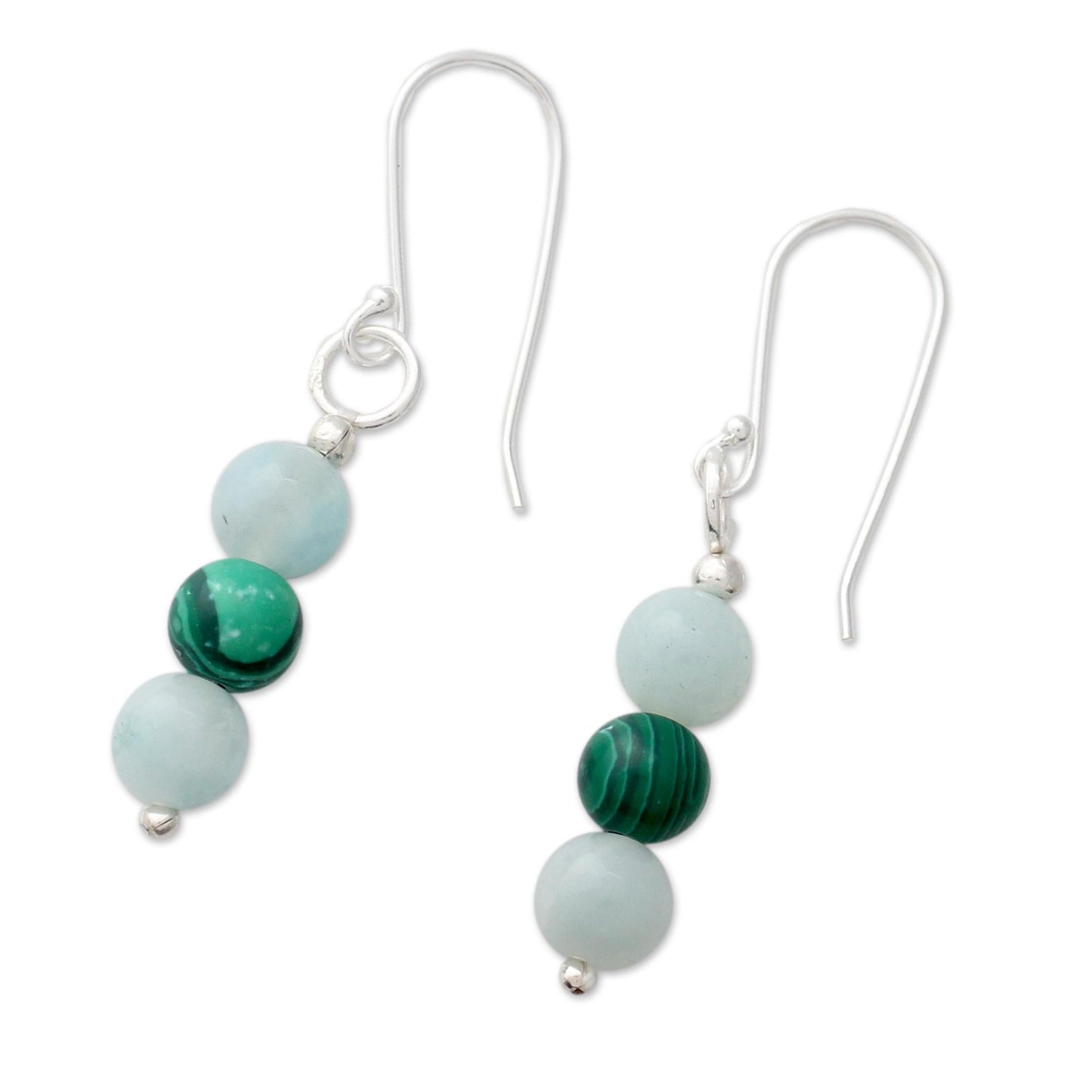 Forest Mysteries Amazonite Earrings with Malachite and Silver Hooks