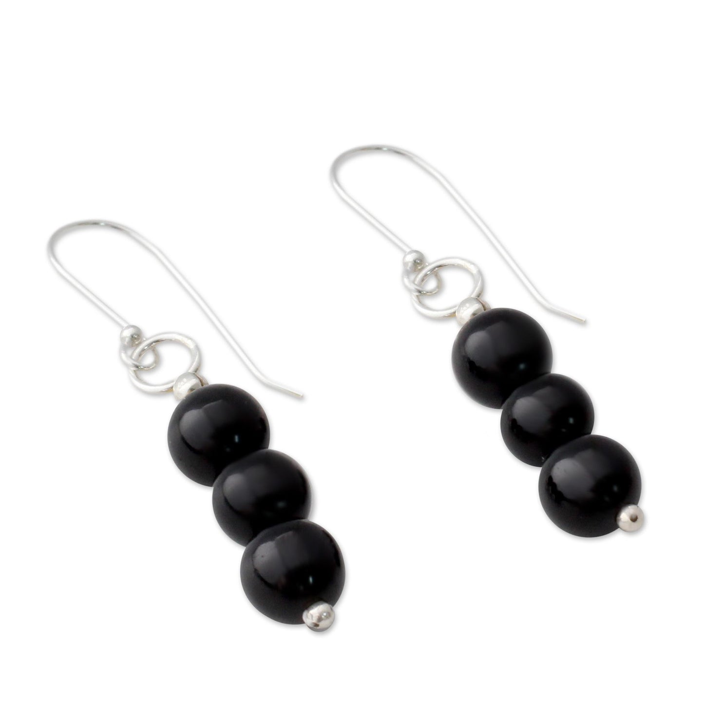 Midnight Radiance Hand Crafted Onyx and Sterling Silver Dangle Earrings