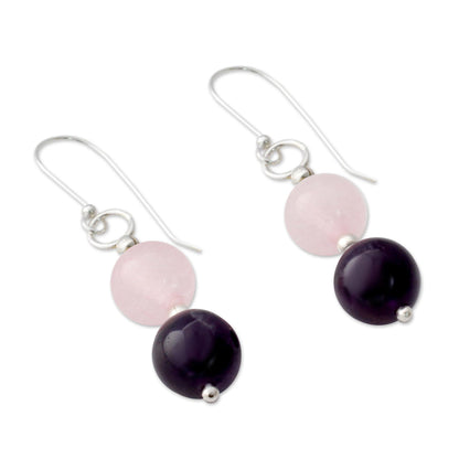 Dreamy Affair Hand Crafted Amethyst and Rose Quartz Dangle Earrings