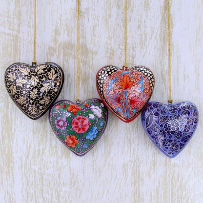Season of Love Heart Shaped Papier Mache Ornaments