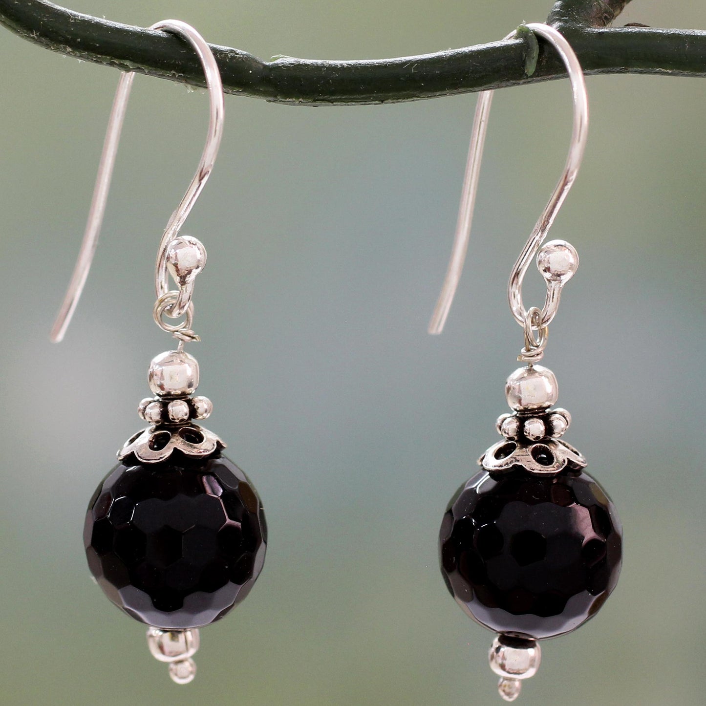 Glorious Black Onyx & Silver Dangle Earrings