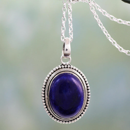 Lapis Lazuli & Sterling Silver Oval Pendant Necklace