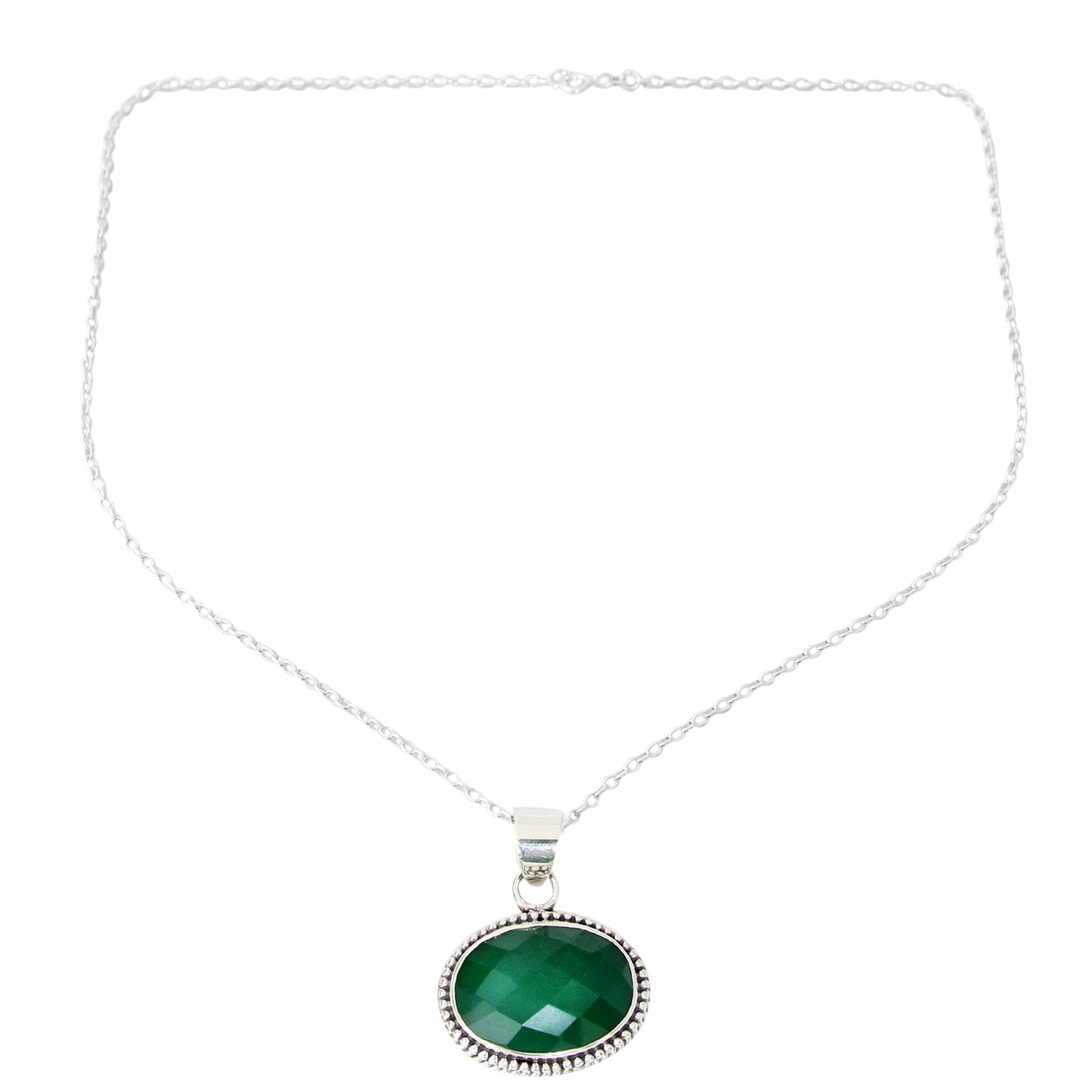 Green Transformation Lush Green Onyx Gem on Sterling Silver Necklace from India