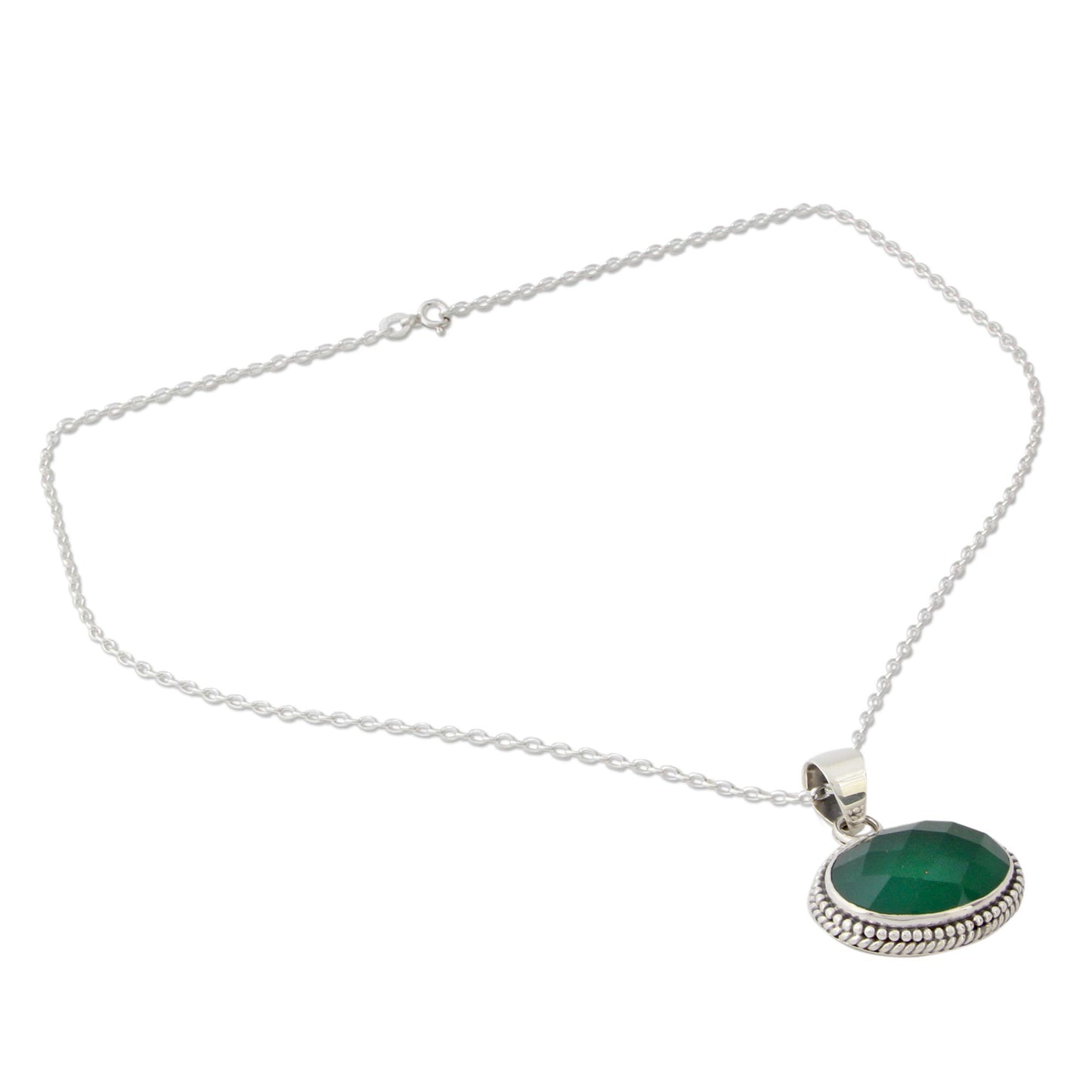 Green Transformation Lush Green Onyx Gem on Sterling Silver Necklace from India