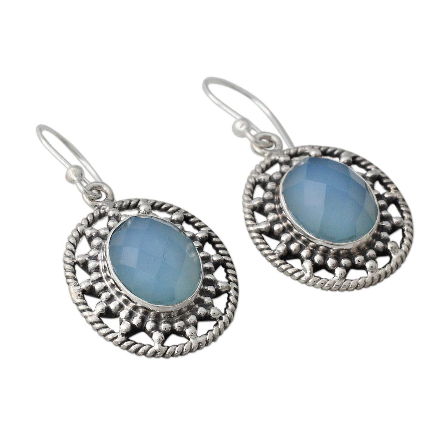 Azure Ice Fair Trade Silver Earrings with Pale Blue Chalcedony