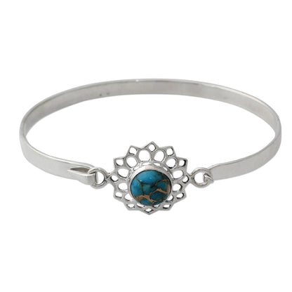 Star of Gujurat Handcrafted Silver Bangle Bracelet with Composite Turquoise