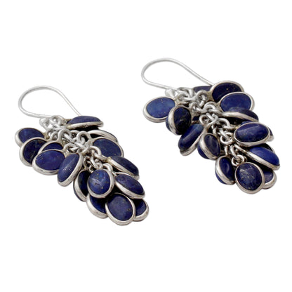 Blue Intuition Lapis Lazuli Clusters in Handmade Sterling Silver Earrings