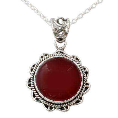 Burst of Passion Indian Handcrafted Sterling Silver and Carnelian Necklace