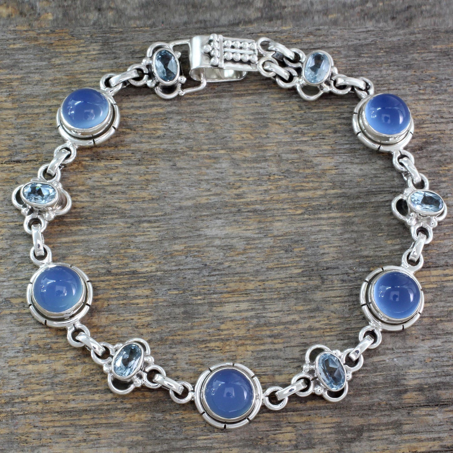 Serene Azure Multi-Gem Silver Link Bracelet