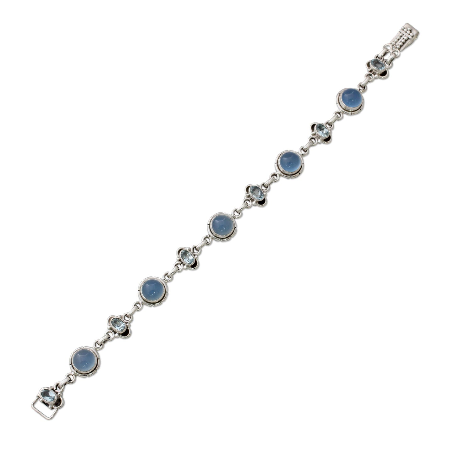 Serene Azure Multi-Gem Silver Link Bracelet