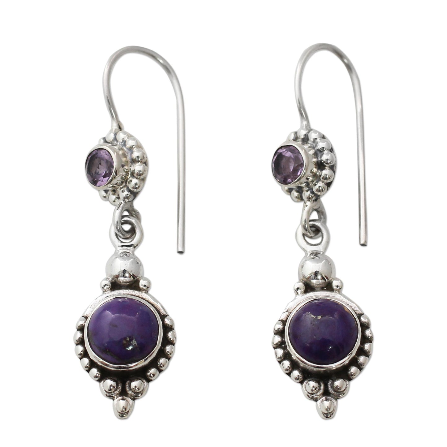 Violet Reverie Amethyst and Composite Turquoise Sterling Silver Earrings