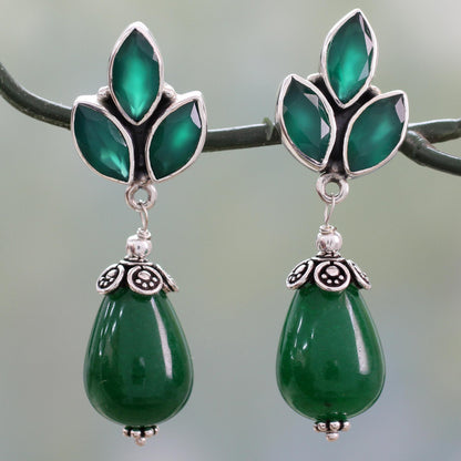 Glowing Green Chalcedony Dangle Earrings