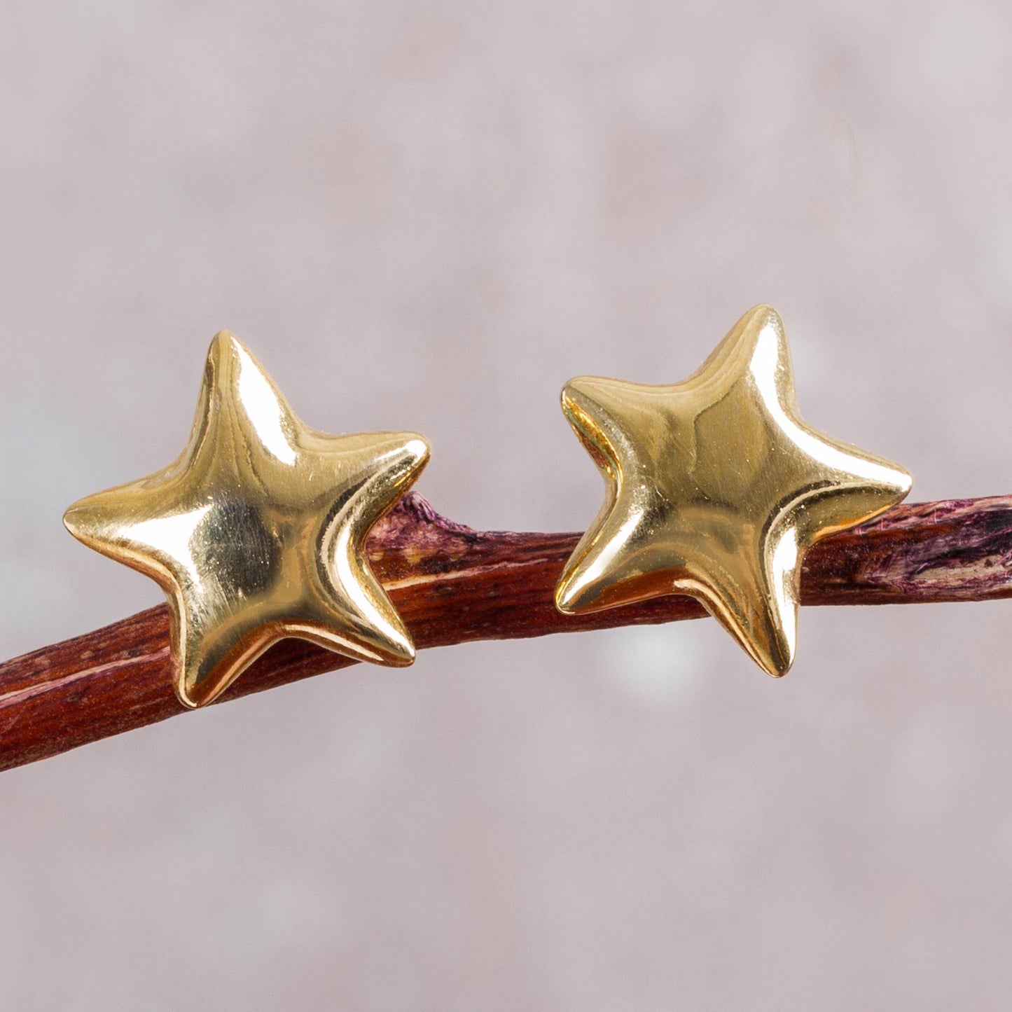 Shining Star Petite Sterling Silver Star Earrings Bathed in 18k Gold