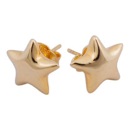 Shining Star Petite Sterling Silver Star Earrings Bathed in 18k Gold