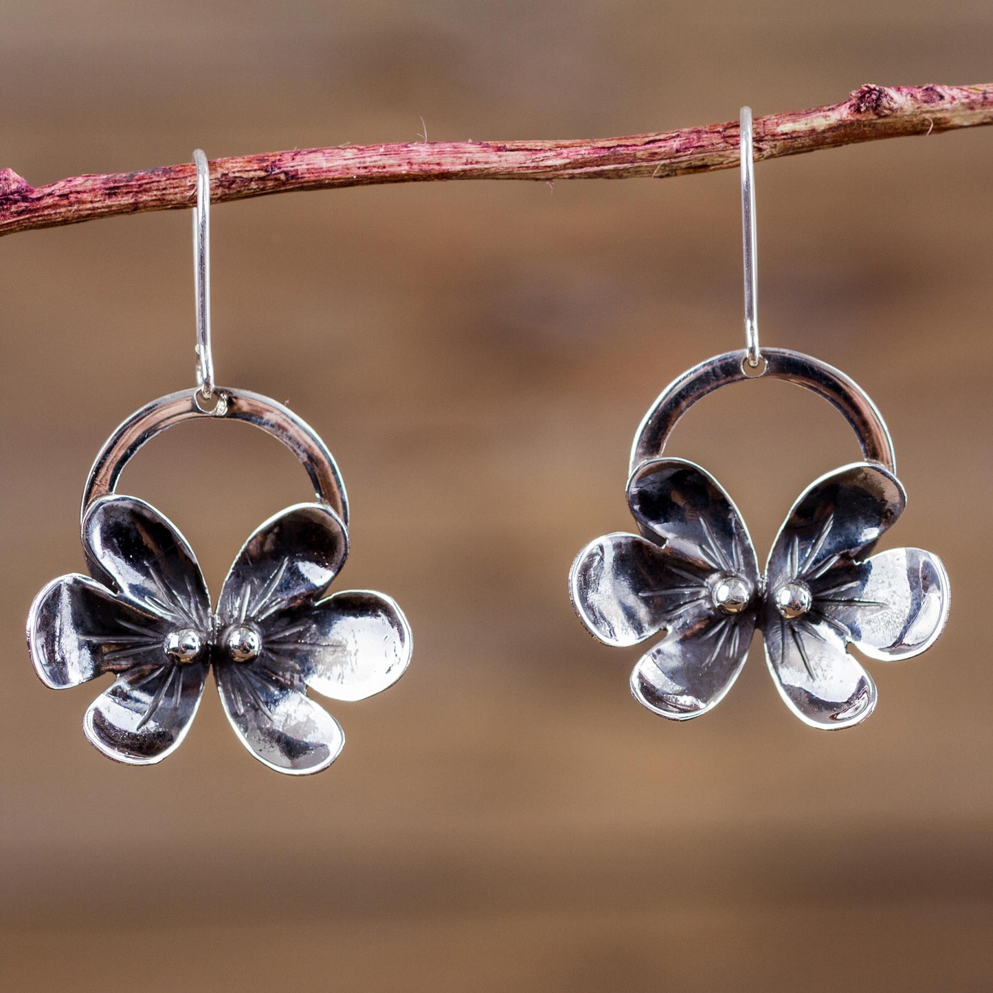 Forest Butterflies Sterling Silver Butterfly Earrings Artisan Flower Jewelry