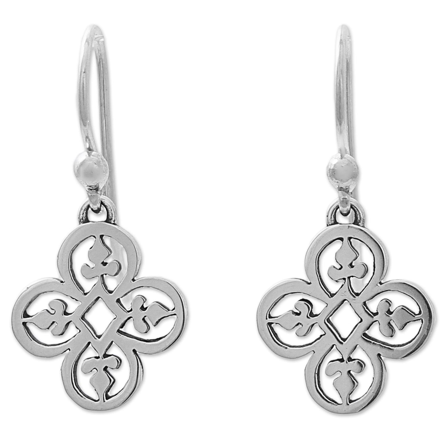 Suave Clovers Hand Made Sterling Silver Clover Dangle Earrings Mexico