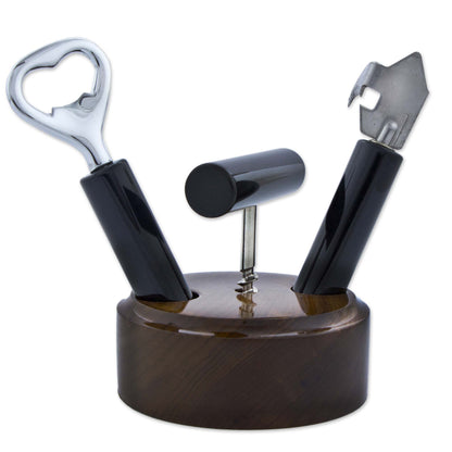 Nature's Bar in Black Brazilian Cedar and Black Agate 3-Piece Bottle Opener Set