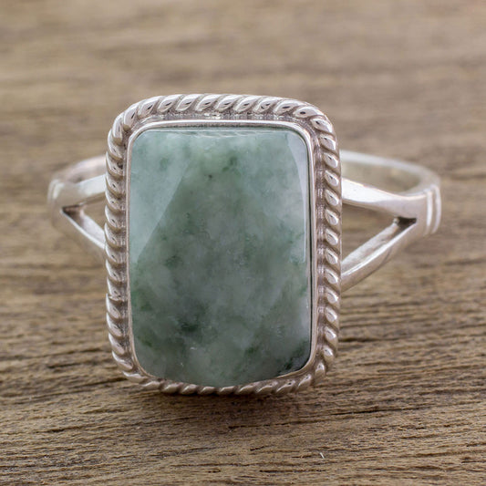 Green Nuances Guatemala Handcrafted Sterling Silver and Faceted Jade Ring