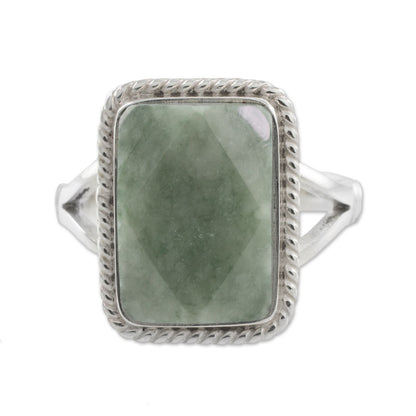 Green Nuances Guatemala Handcrafted Sterling Silver and Faceted Jade Ring