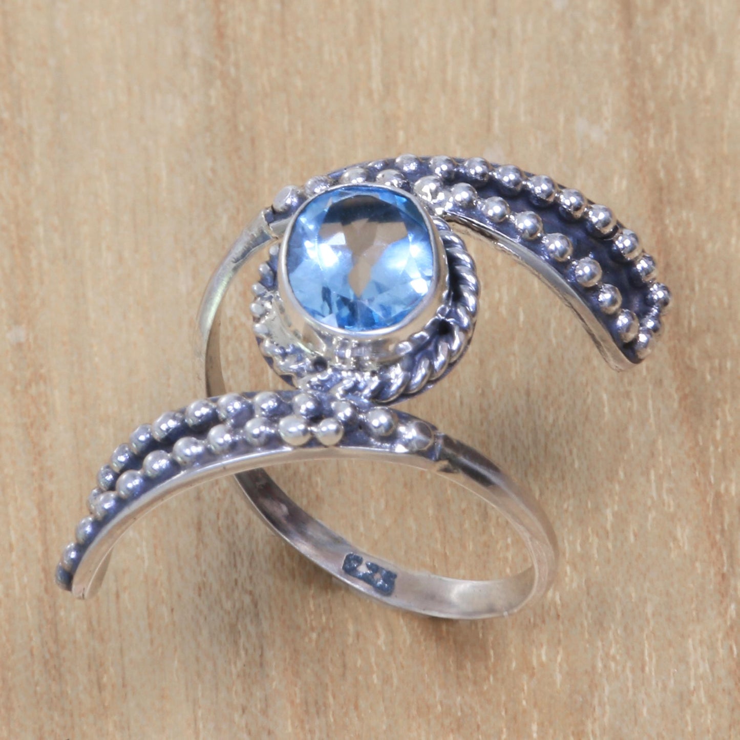 Blue Melodies Hand Made Blue Topaz Cocktail Ring from Indonesia