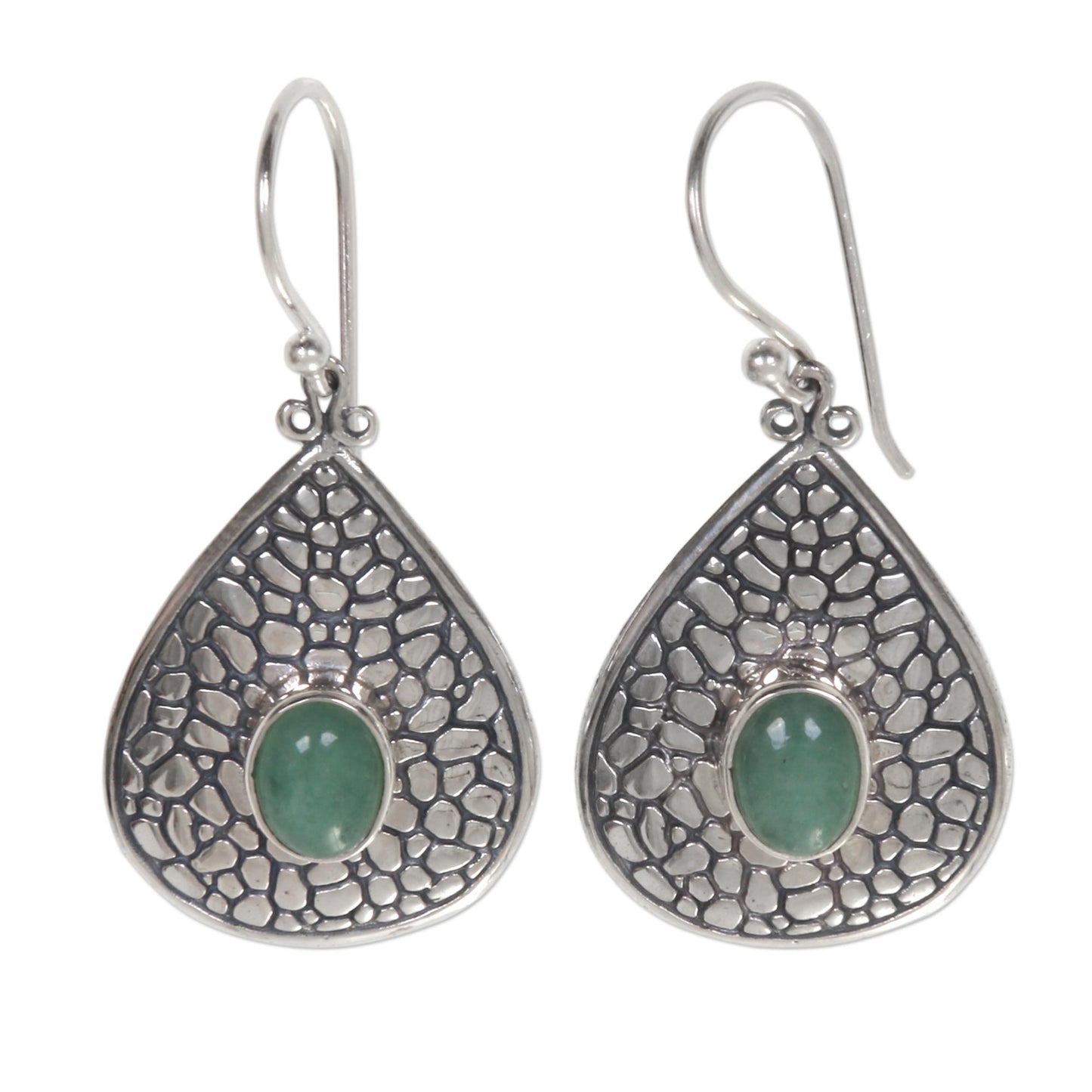 Sacred Lake Handcrafted Teardrop Silver Dangle Earrings with Aventurine