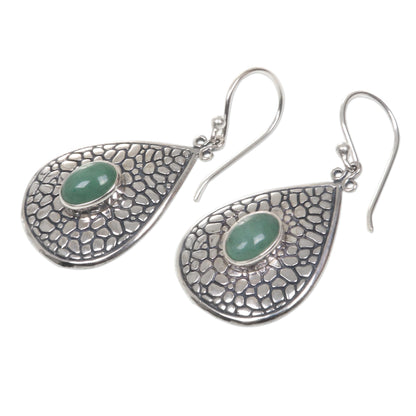 Sacred Lake Handcrafted Teardrop Silver Dangle Earrings with Aventurine