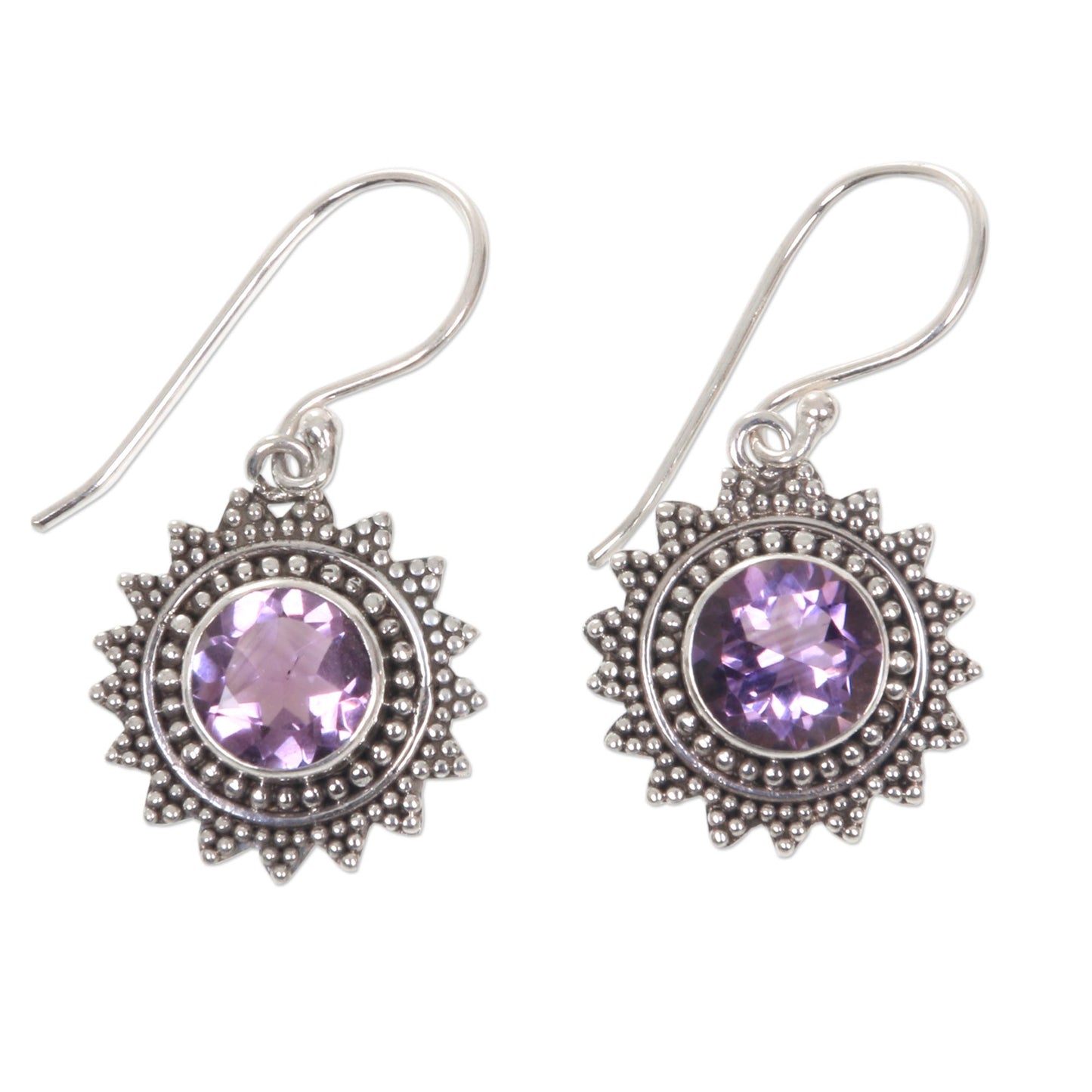 Purple Sunshine Amethyst & Silver Dangle Earrings