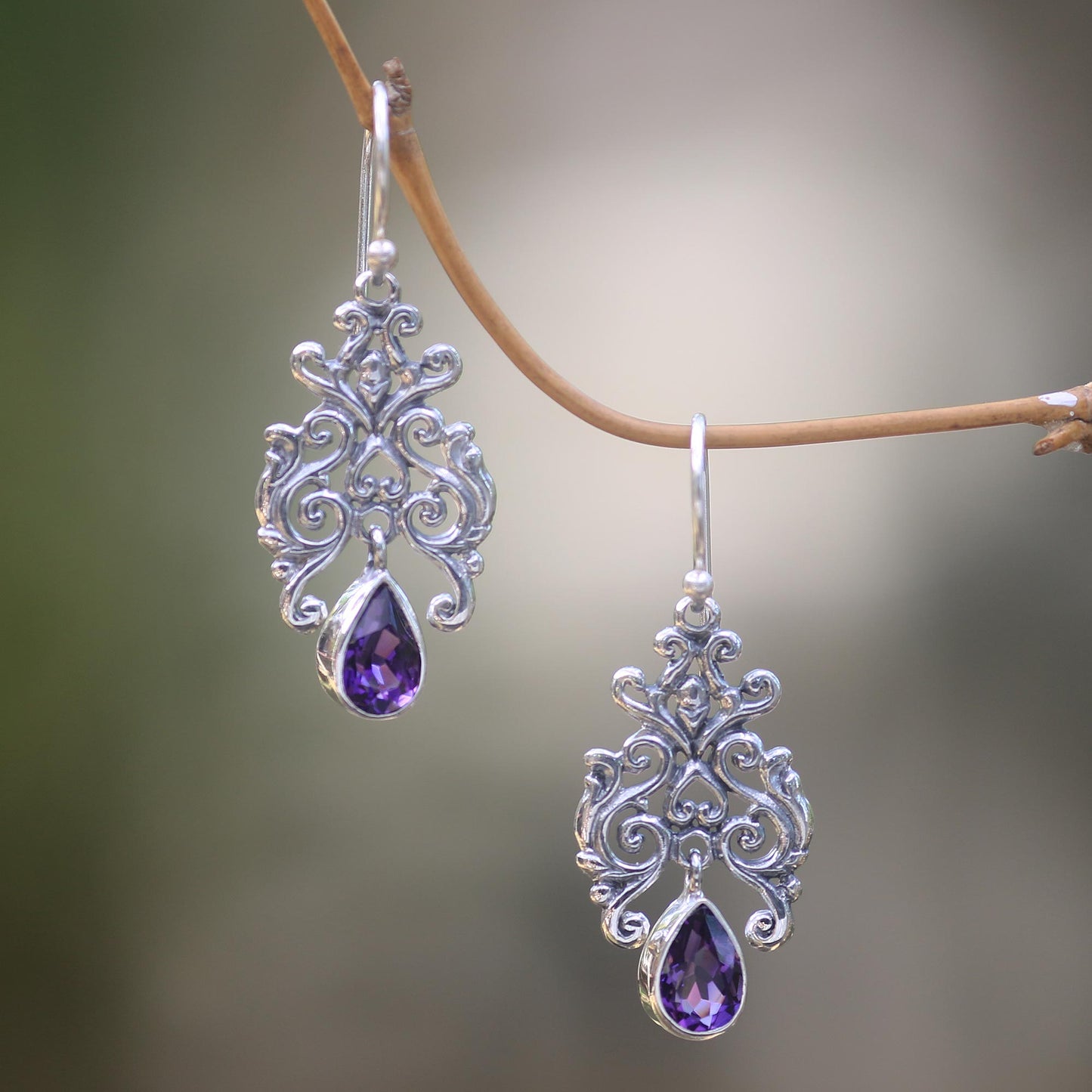 Purple Forest Artisan Crafted Amethyst and Sterling Silver Dangle Earrings