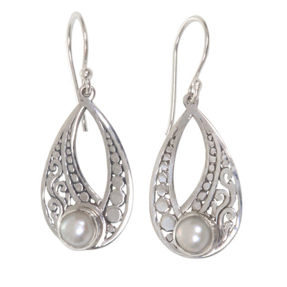 Sweet Forest Moonlight Sterling Silver Cultured Pearl Earrings with Cutout Motifs