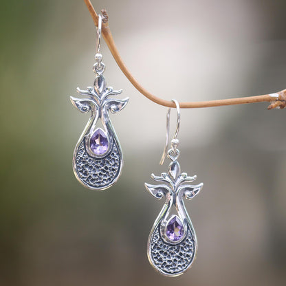 Budding Flower Handmade Amethyst and Sterling Silver Dangle Earrings