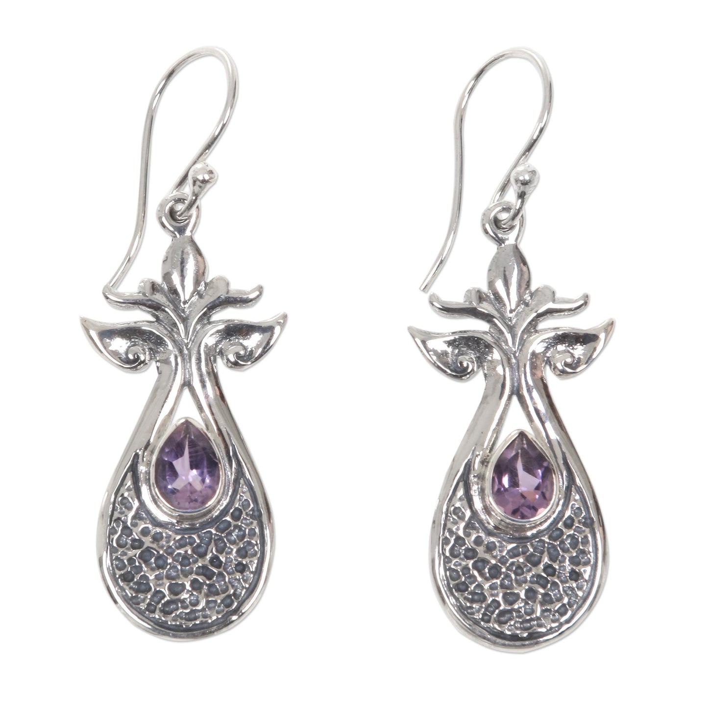 Budding Flower Handmade Amethyst and Sterling Silver Dangle Earrings