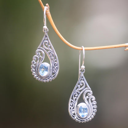 Blue Tendrils Artisan Crafted Blue Topaz and Sterling Silver Earrings