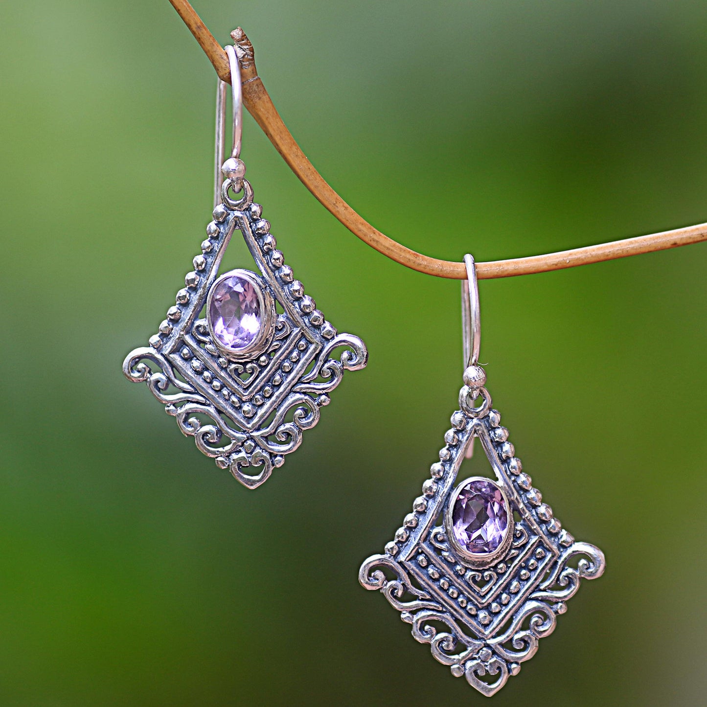 Shimmering Kite Artisan Crafted Amethyst and Sterling Silver Dangle Earrings