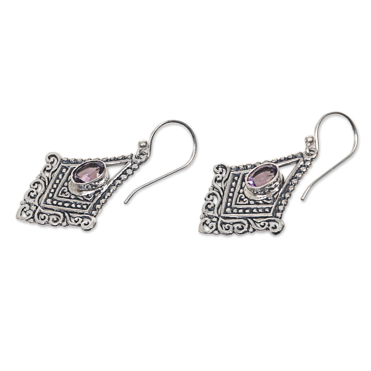 Shimmering Kite Artisan Crafted Amethyst and Sterling Silver Dangle Earrings