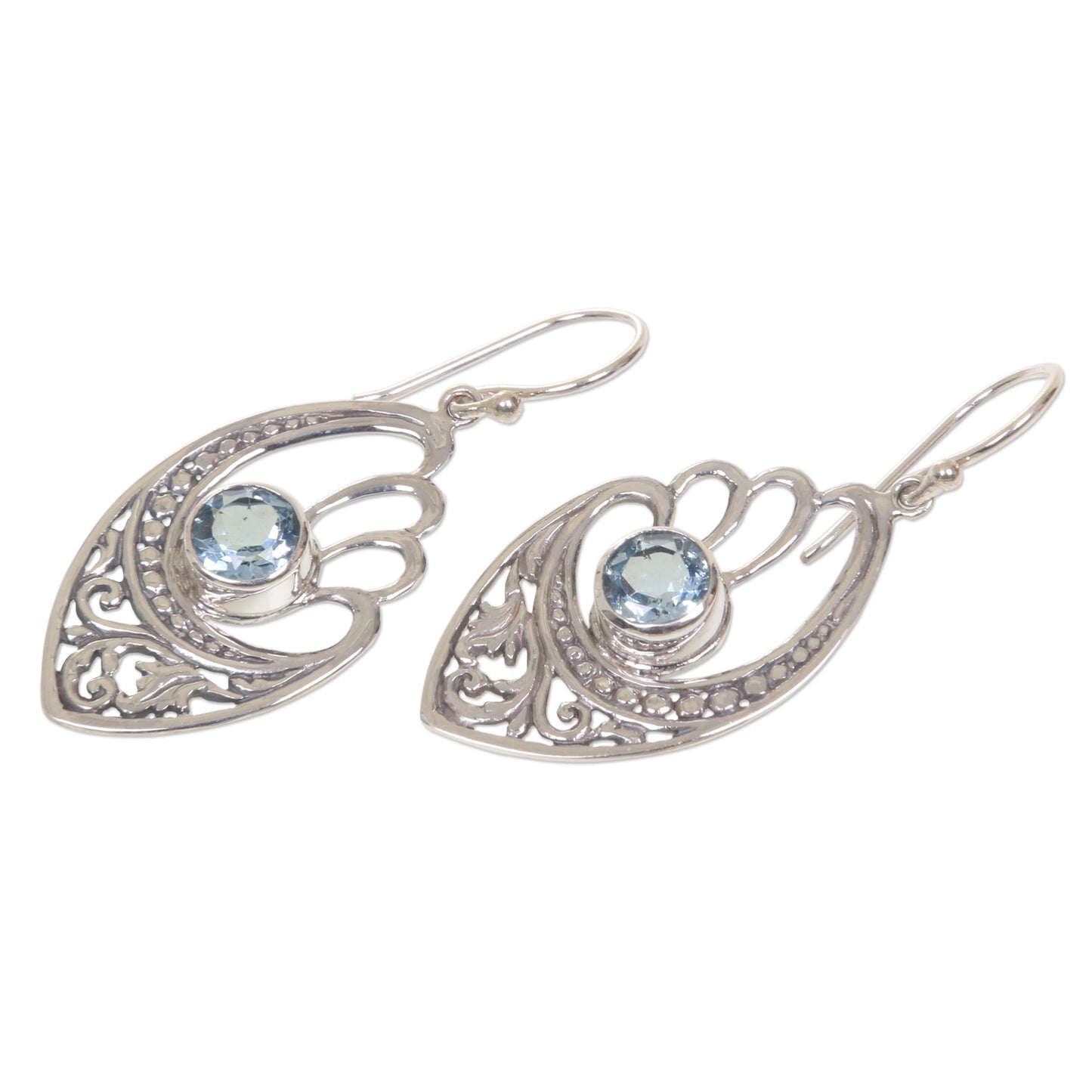 Blue Wings Handmade Blue Topaz and Sterling Silver Dangle Earrings