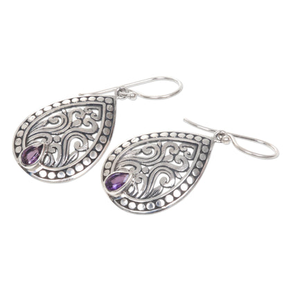 Temple in the Forest Balinese Sterling Silver Dangle Earrings with Amethyst