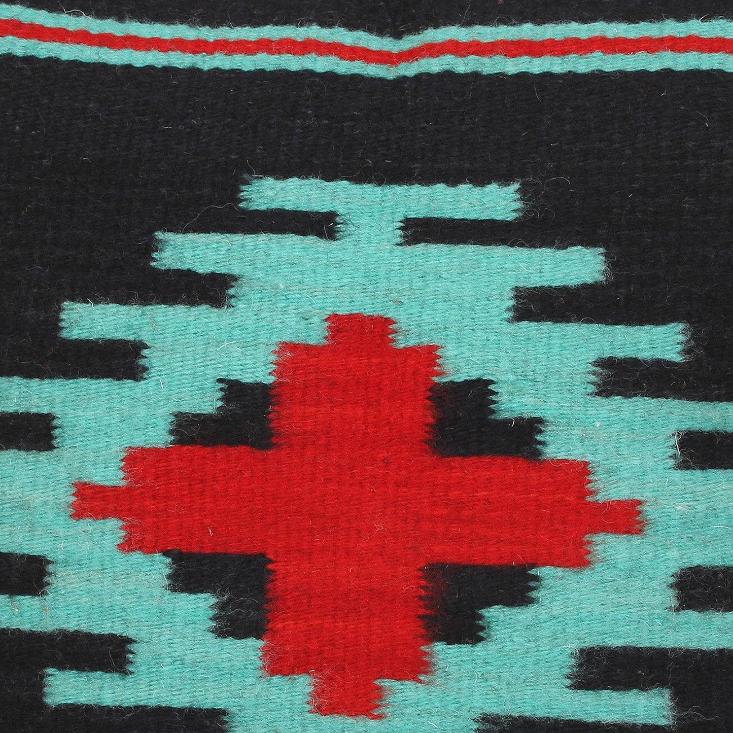 NOVICA  Blue and Red Geometric Wool Throw Pillow Cover, 'Red Oaxaca Star'