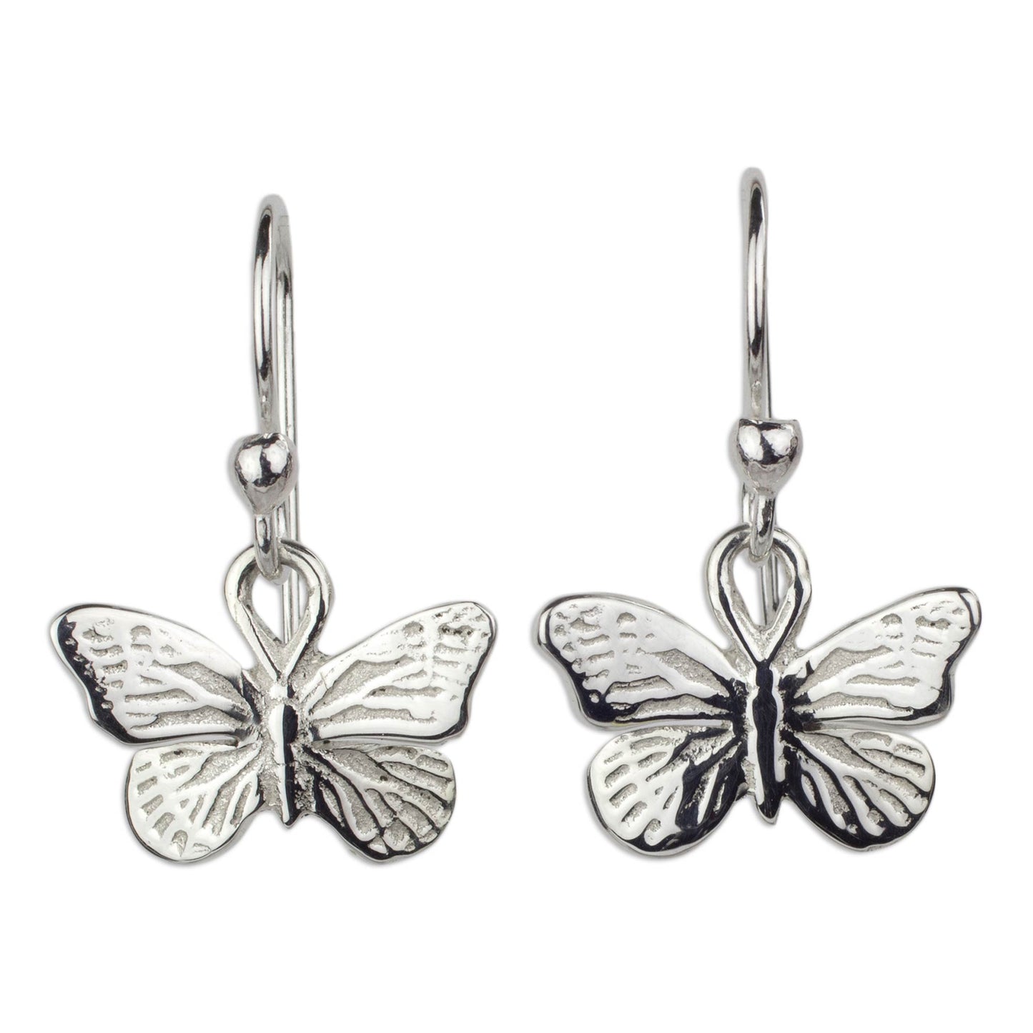 Monarch Butterfly Silver Dangle Earrings