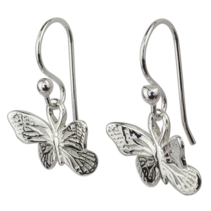 Monarch Butterfly Silver Dangle Earrings