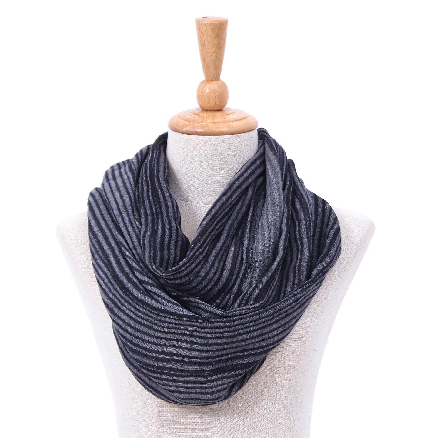 Smoke Hand Woven 100% Cotton Infinity Scarf in Black and White