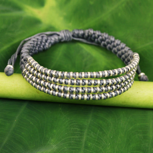 Misty Chiang Mai Quartet Macrame Bracelet with Silver in Misty Light Grey