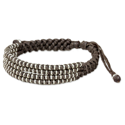 Grey Chiang Mai Quartet Hand Knotted Grey Cord Bracelet with Silver Accents