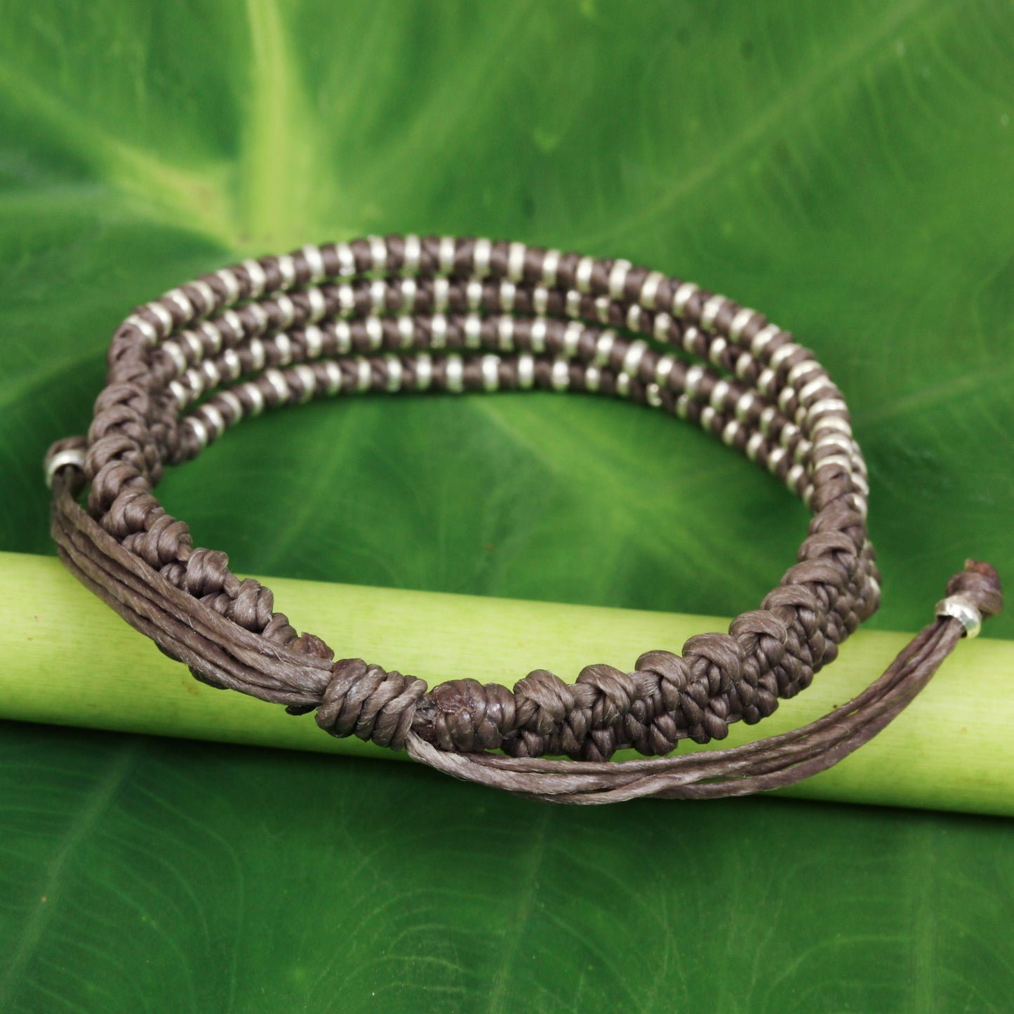 Grey Chiang Mai Quartet Hand Knotted Grey Cord Bracelet with Silver Accents