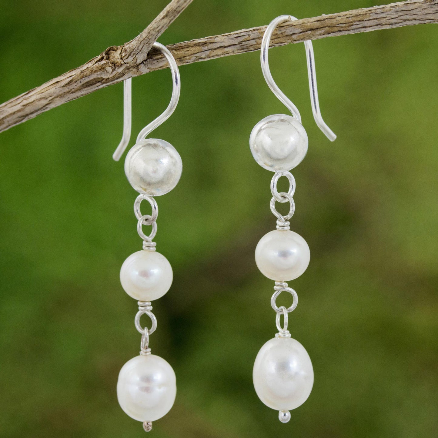 Pearl Cascade Artisan Crafted Sterling Silver and Cultured Pearl Earrings